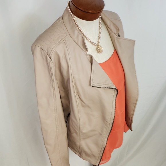 Guliana Faux Leather Moto Jacket Sz L Nude Color - Picture 5 of 8